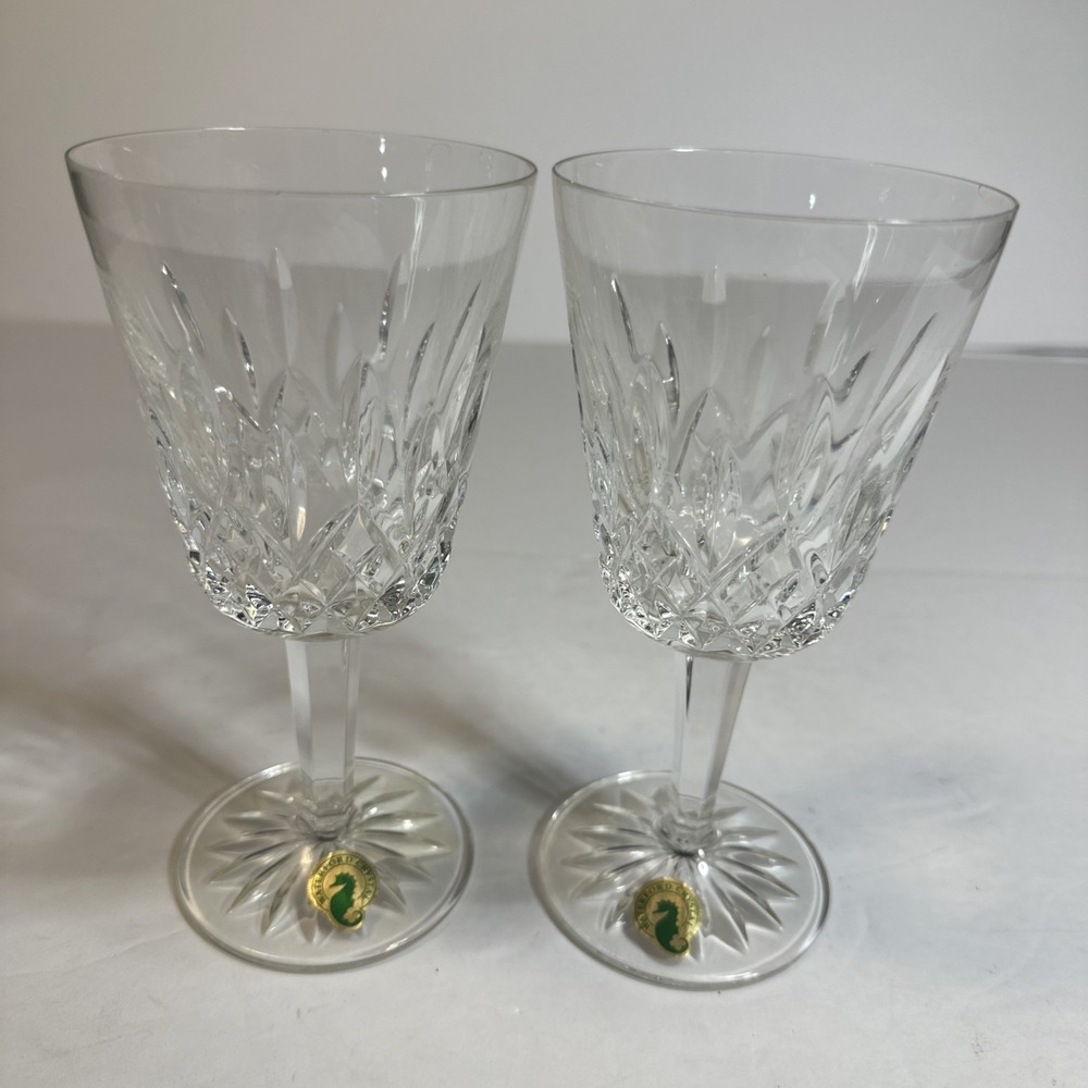 Pair of Waterford Lismore Lead Goblet 154037 Crystal Wine Glasses